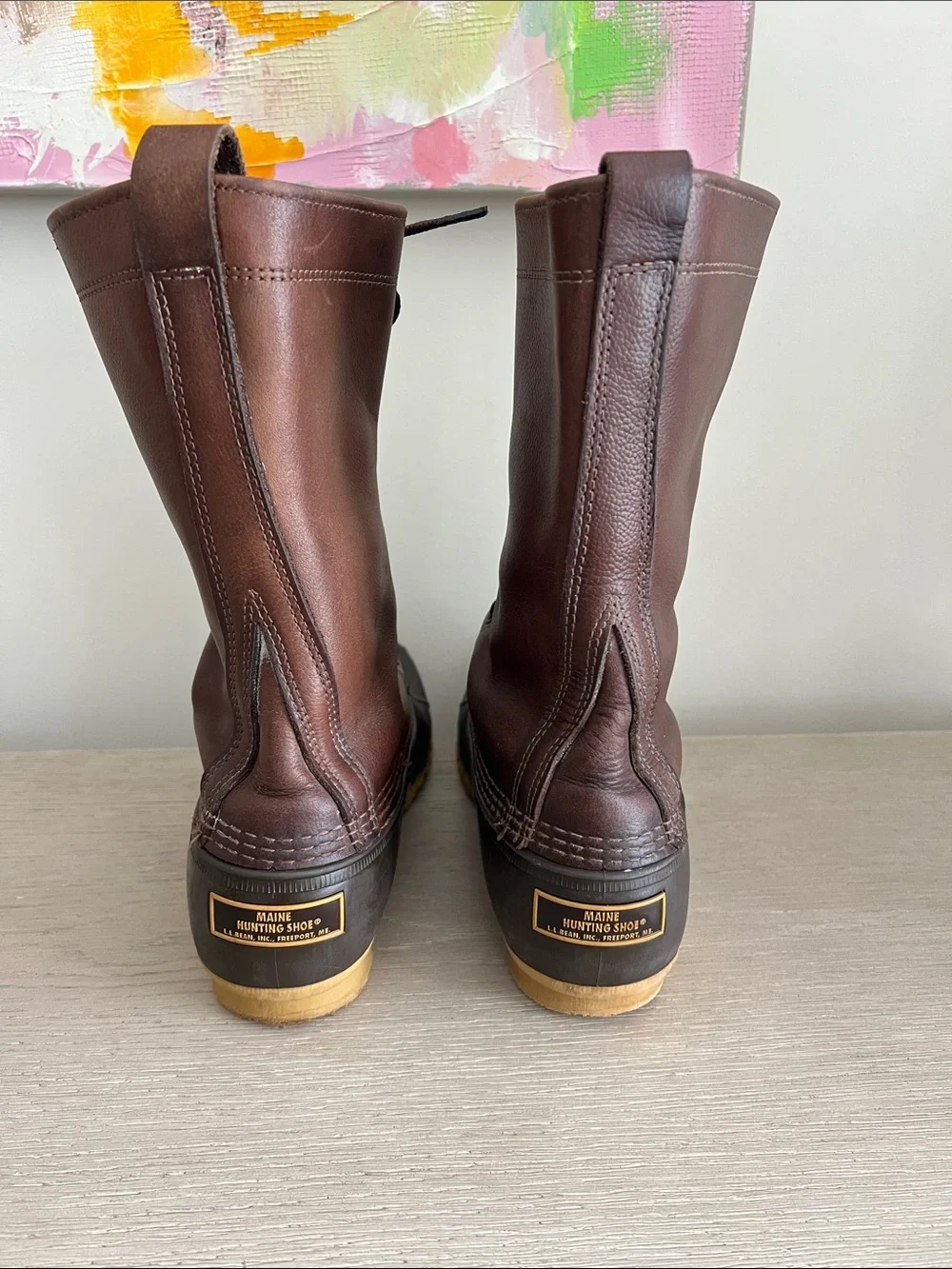Men's L.L. Bean, Maine hunting shoe Brown Leather Lace-Up Duck Boots size 10